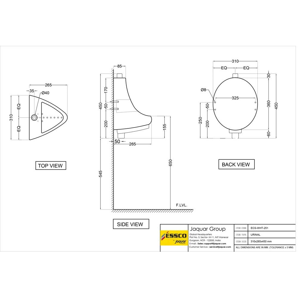 Urinals for Men, Corner Urinal Bowl Price Essco By Jaquar Group